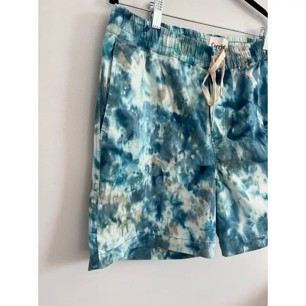 Corridor Swim Trunks Men L Blue Tie Dye Elastic Waist Mesh Lined Shorts - Picture 6 of 8